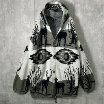 에콰도르제 니트 후드티 올 패턴 네이티브 빈티지 울