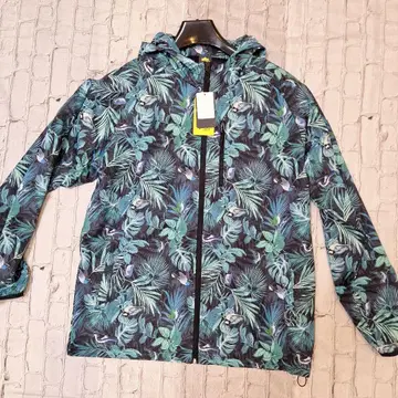 로고 스파크 폴리에스테르 자켓 그린 잎 패턴 후드 부착 L 사이즈