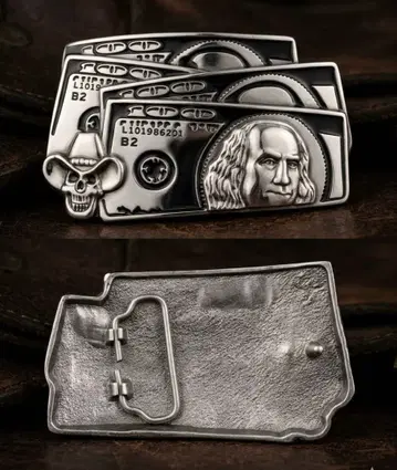 [ 희귀 빈티지풍 ] 100달러 지폐 & 스컬 디자인 벨트 버클