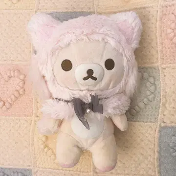 레어 코리락쿠마 캣 봉제 인형 핑크 리락쿠마 곰 후드 부착