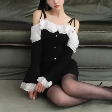 M me eme Noir frill ribbon mini onepiece