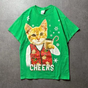 미국 빈티지 의류 반팔 티셔츠 애니멀 고양이 구제 의류 M 상당 619
