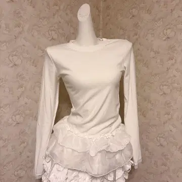 헤이세이 갸루 히메 스타일 화이트 긴팔 프릴 상의