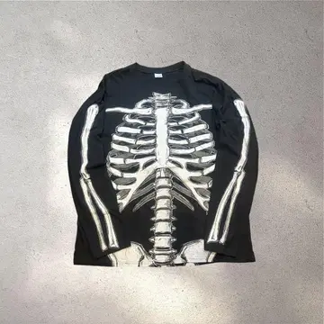SPIRIT 스켈레톤 해골 롱T 2X 블랙 Y2K 펑크 스타일 지뢰계