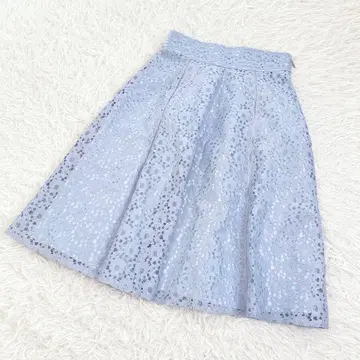 미슈마슈 스커트 전체 레이스 플레어 페미닌 스카이블루 꽃무늬 일본제