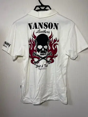 VANSON 스컬 디자인 피케 셔츠 화이트 S 사이즈