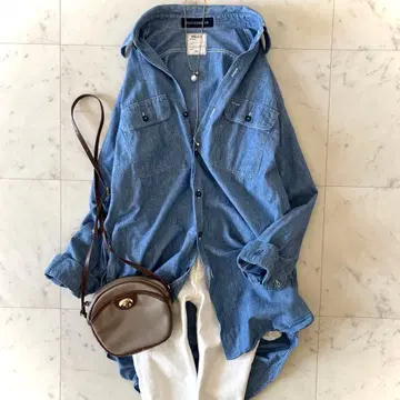 레어 매디슨 블루 샴브레이 햄프턴 롱 셔츠 블루 S 상당