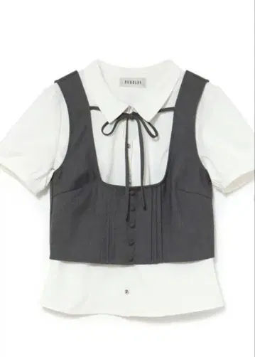 bubbles 리본 베스트 레이어드 블라우스 그레이