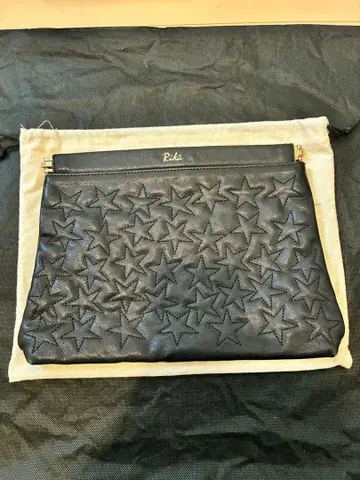 GILD PRIME 별 모양 자수 블랙 가죽 클러치백 Rika