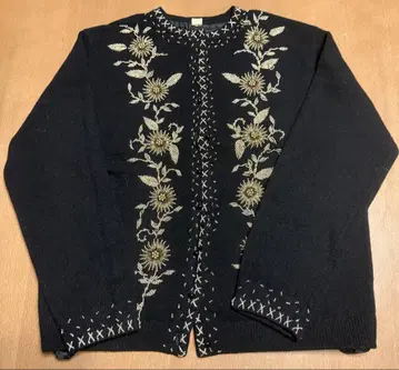 블랙 꽃무늬 자수 니트 가디건 빈티지 스웨터 블랙