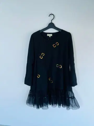 미사용품 택 포함 블랙 튜닉 긴팔 골드재팬 리본 4XL 프릴