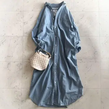 새상품급 프레임워크 코튼 샴브레이 셔츠 원피스 블루