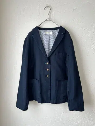 골든 베어 테일러드 자켓 네이비 골드 버튼 면 린넨 M
