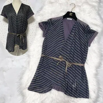 정품 브루넬로쿠치넬리 절개 보더 반팔 니트 가디건 M 리본 포함