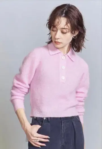 [ 정가 16500엔 ] 새상품급 모헤어 블렌드 컴팩트 폴로 니트 풀오버