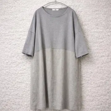 마크앤플러스2 내추럴 튜닉 원피스 면헴프 이소재 절개