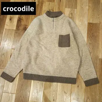 크로커다일 하프 집업 니트 스웨터 L 울 베이지 계열