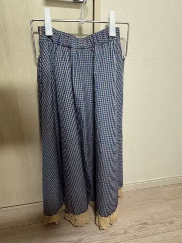 POPPY/파랑 깅엄 체크 패턴 플레어 스커트