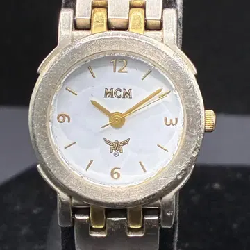 배터리 교환 완료 MCM 쿼츠 콤비 컬러 라운드 로고 여성용 손목시계