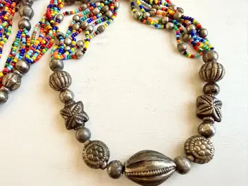 골동품 컬러풀 vintage 비즈 롱 목걸이