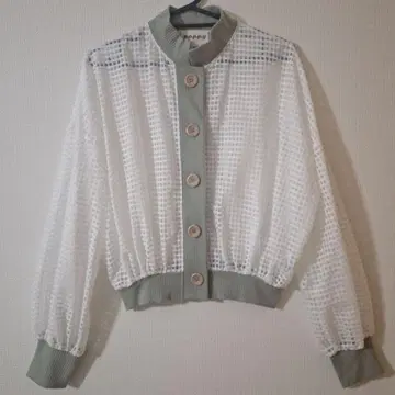 아사기니뇨 POPPY 시어 체크 레이스 가디건 카키