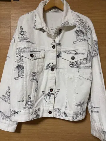 B.R.G. 화이트 데님 블루종 프린트 화이트 사이즈 L