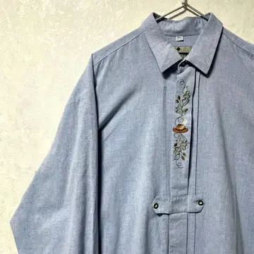 디자인 셔츠 티롤 자수 보타니컬 라이트 블루 아트 트레킹