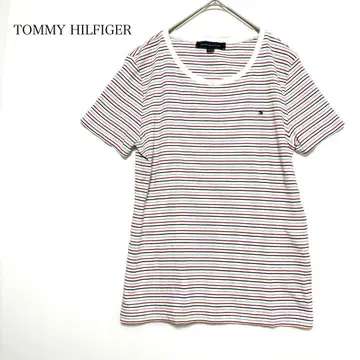 타미힐피거 반팔 보더 T셔츠 (M 상당) 화이트 계열 로고 자수