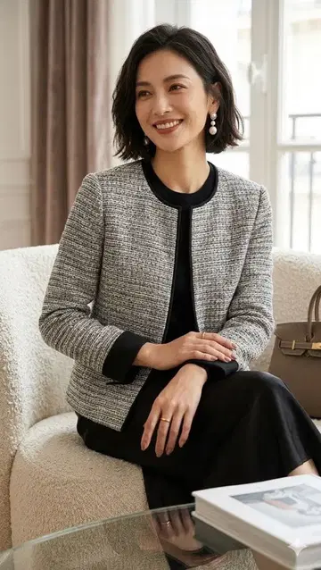 [컨디션 최상] 자유구 트위드 노카라 자켓 36 온워드 카시야마