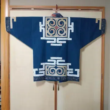 아이누 자수 반텐 다크 네이비 목화지