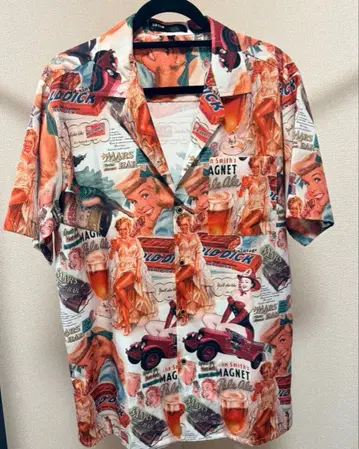 올 패턴 셔츠 오픈 카라 핀업걸