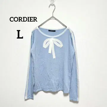 코르디아 긴팔 니트 리본 얇은 소재 스카이블루 L 라운드넥 페미닌 589