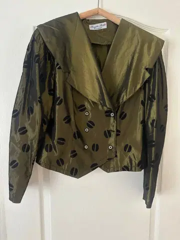 빈티지 구제 의류 올리브 그린 노카라 자켓