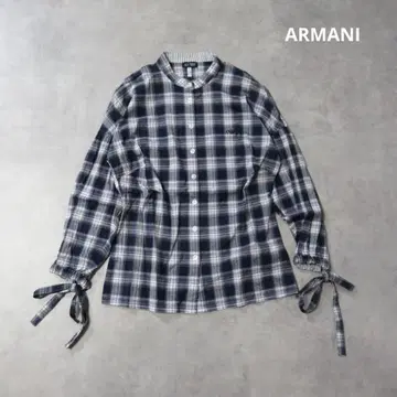 ARMANI JEANS / 밴드 카라 리본 체크 셔츠 블라우스