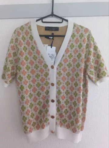 이탈리아제 반팔 가디건 꽃무늬 오렌지 그린
