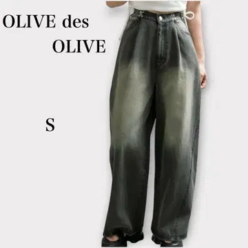 가격 대폭 인하 올리브데올리브 와이드 데님 팬츠 허리 턱 절개