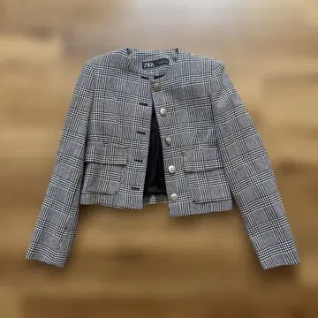 ZARA 체크 무늬 노카라 자켓 XS