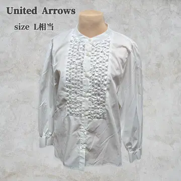 극미품 United Arrows 노카라 프릴 블라우스 화이트