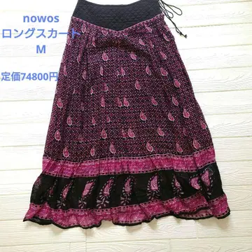 NOWOS 프린트 롱 스커트 M 블랙 핑크