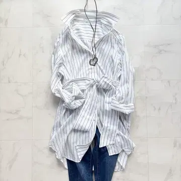 23구 마 혼방 스트라이프 롱 셔츠 튜닉 원피스 동일 원단 벨트 36