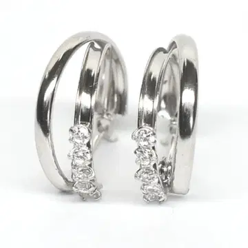새상품 K10WG 큐빅 2연 후프 귀걸이 12mm 화이트 골드 각인