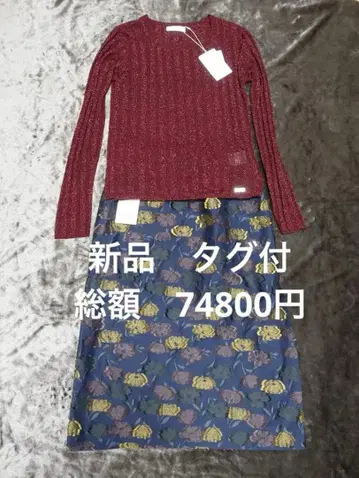 [택 포함 새상품] PINORE 38 M 꽃 스커트 니트 긴팔 세트