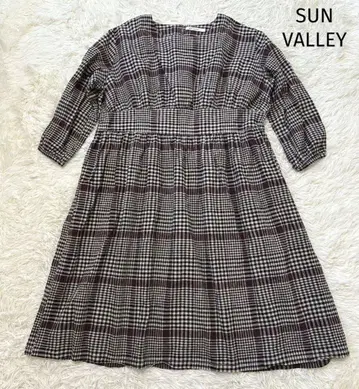 SUN VALLEY 선밸리 체크 롱 원피스 린넨 혼방 긴팔