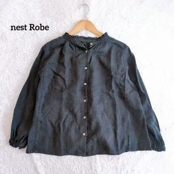 nestRobe 네스트로브 2way 린넨 스탠드 프릴 블라우스 블랙