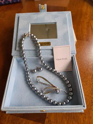 WINK PEARL 고급 진주 목걸이 귀찌 브로치 세트