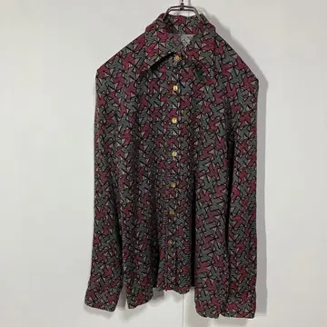 빈티지 패턴 무늬 레트로 버튼 스퀘어 컷 니트 긴팔 셔츠 구제 의류