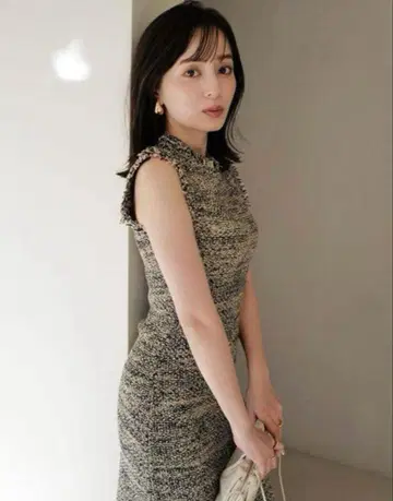 anuans 러쉬 트위드 니트 원피스 베이지 베이지 M