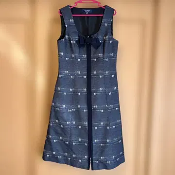 M'S GRACY 네이비 데님 리본 무늬 원피스