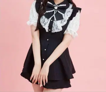 Secrethoney 시크릿허니 소매 & 러플 레이스 반팔 셋업 블랙