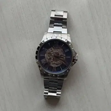 풀보 디자인 자동 와인딩 시계 스켈레톤 다이얼 실버